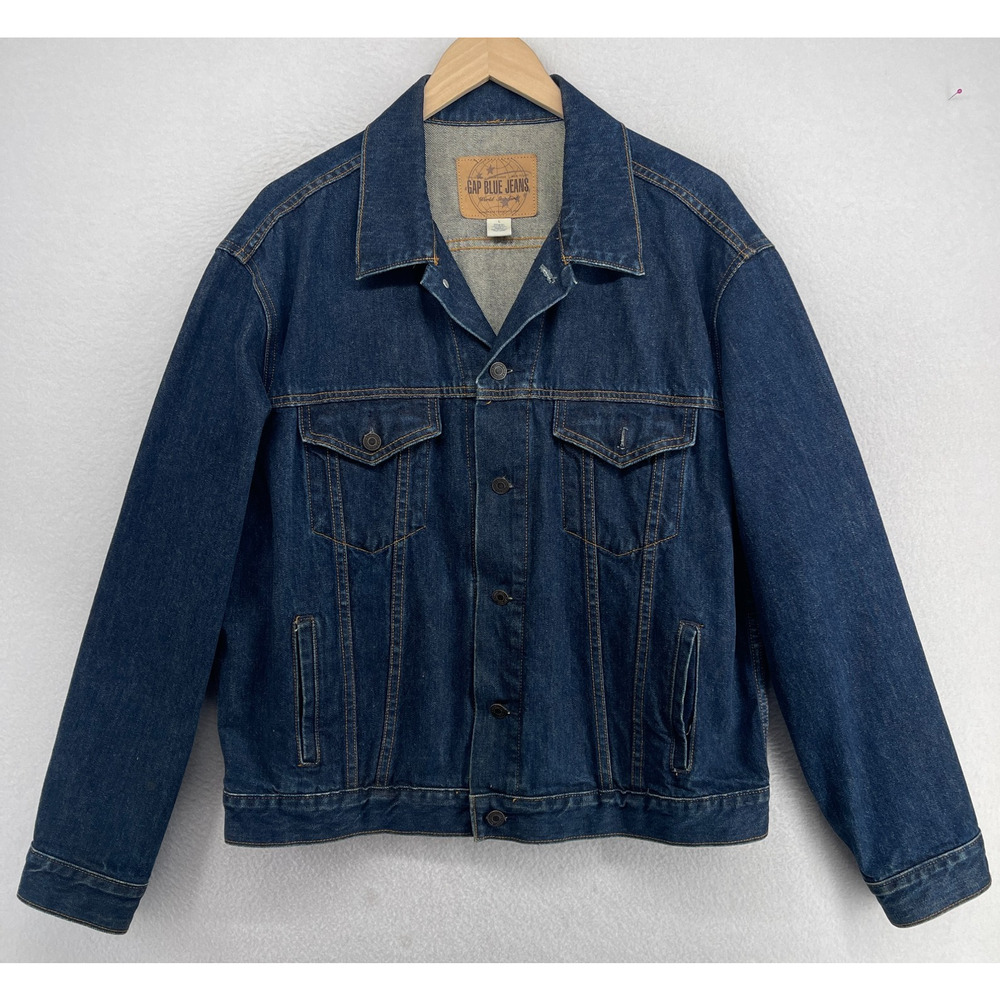 GAP Jacket Mens L 90s Y2K World Standard Jean Trucker Denim Cotton Blue VTG - Picture 2 of 13